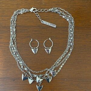 BCBGMaxAzria Silver Multi-Layer Necklace with Earrings